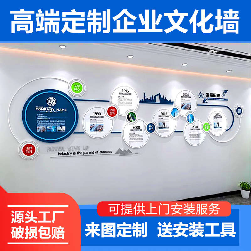 企业简介发展历程文化墙创意装饰办公室背景墙面设计公司形象墙贴