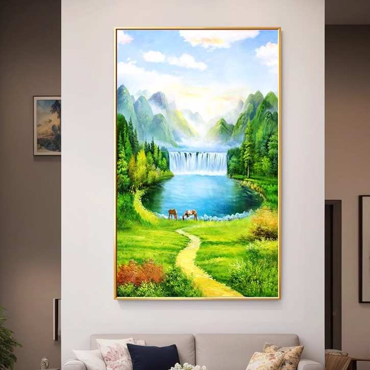 福居宝地玄关山水画竖版招财挂画装饰画走廊轻奢壁画中式招财新款