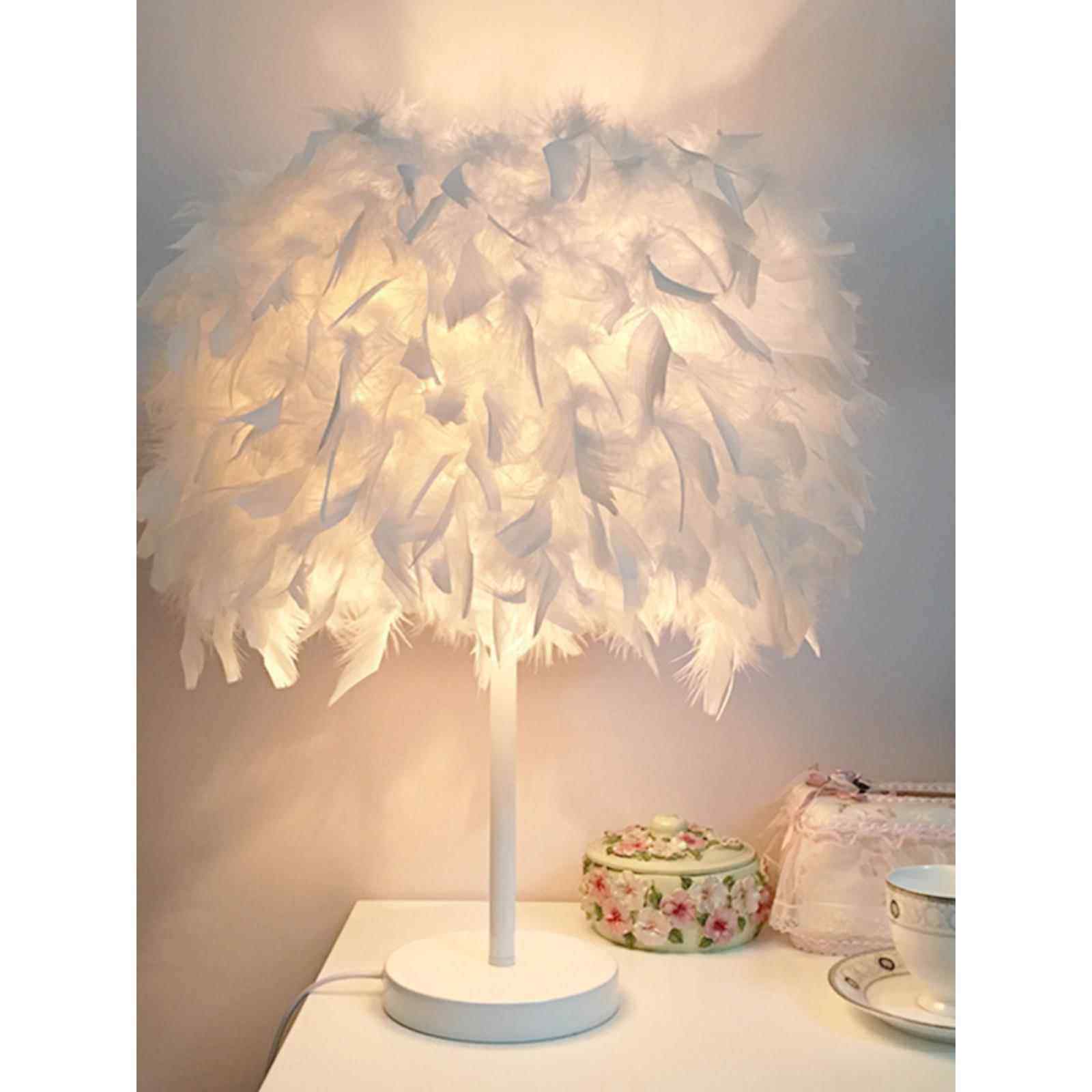 欧式时尚网红羽毛台灯结婚庆装饰暖光白色卧室床头创意客厅小灯饰