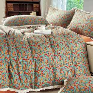 小清新纯棉双层纱被套单件150x200x230被罩A类全棉蕾丝花边四件套