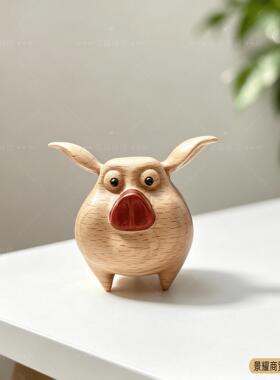 榉木飞天猪太乙真人座驾飞猪哪吒摆件木雕创意可爱木质工艺品