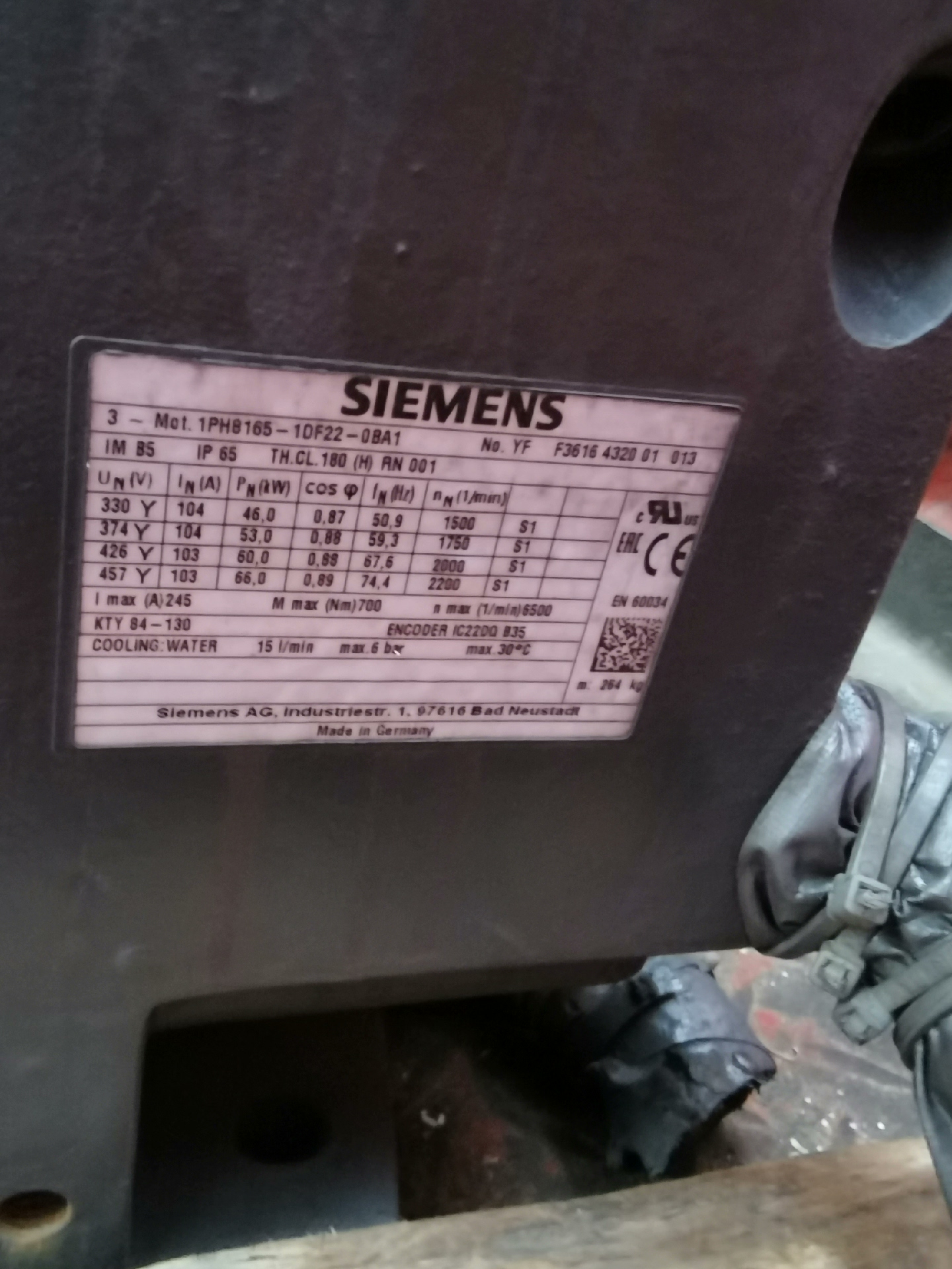 西门子主轴水冷电机1PH8165-1DF22-0BA1,1P