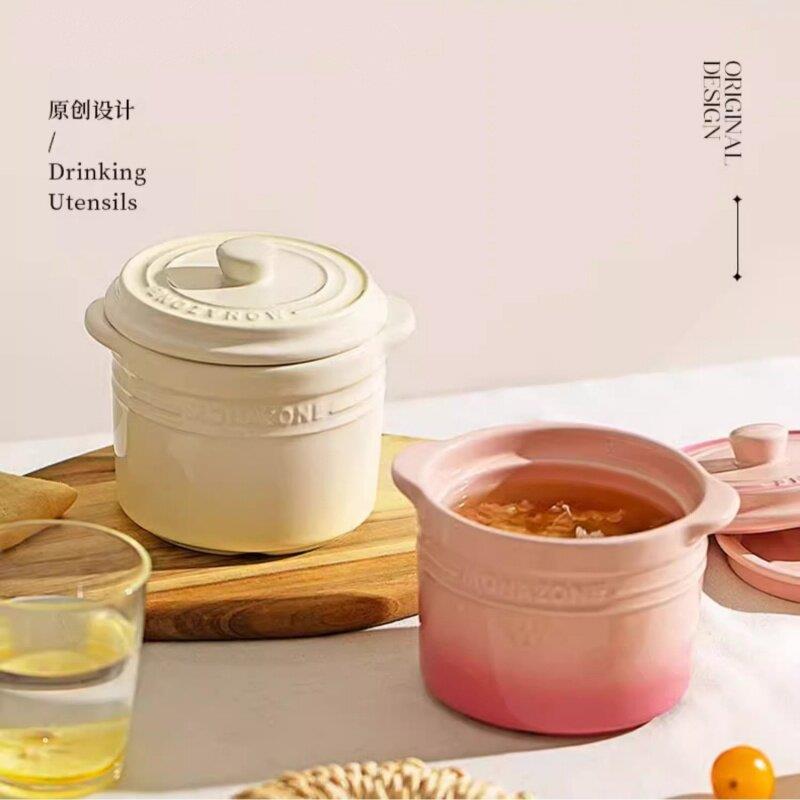 德国陶瓷炖盅家用隔水炖锅带双盖小号燕窝蒸蛋碗甜品盅参盅煨汤罐