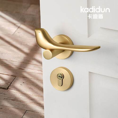 金色小鸟门锁室内卧室房门锁家用房间木门把手轻奢两件式磁吸静音