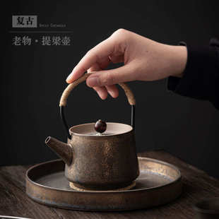 家用复古陶瓷茶壶小号客厅泡茶壶功夫茶具提梁壶仿古做旧陶壶单壶
