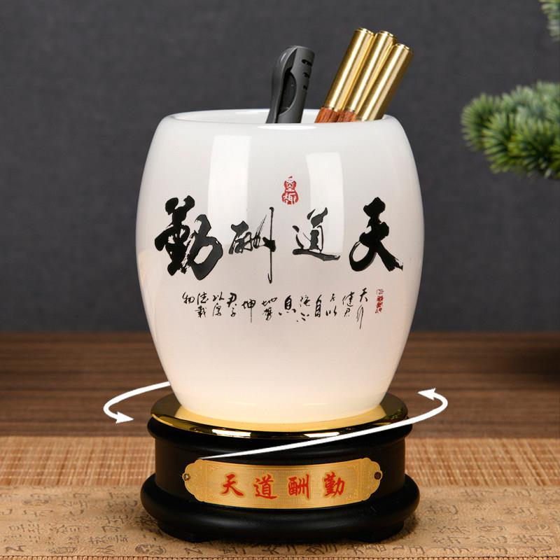 玉石旋转笔筒办公室桌面高档摆件轻奢高级感创意毕业季礼物送老师