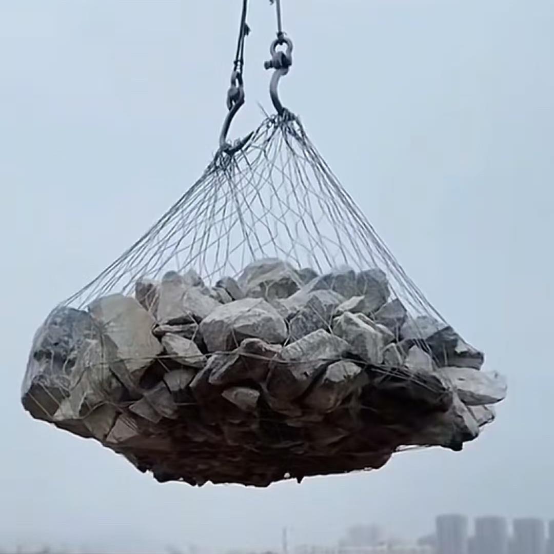 防汛合金钢丝网兜应急抢险不锈钢金属网袋手工编织抛石钢丝绳吊网