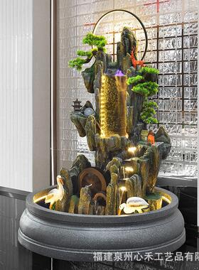 新中式假山喷泉流XMK水招财水摆观客厅玄关落地庭件院景办公室装