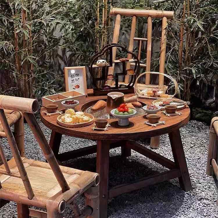 榆木煮茶冰茶围炉桌聚餐户外桌家用商用景区火锅茶桌门板烧烤炭烤