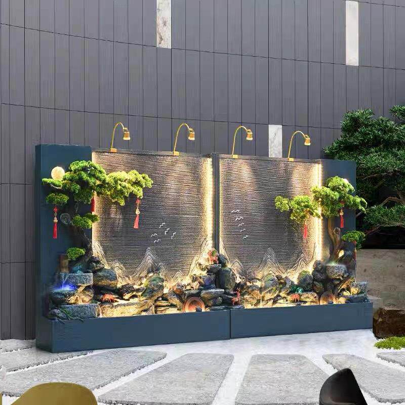 大型水墙流摆件花园庭院假山鱼池公司酒屏店风幕流OSJ水水墙装饰