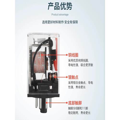 小型通用电磁继电器MK2P/JTX-2C/JQX-10F-2Z/JTX-3C 圆8/11脚220V