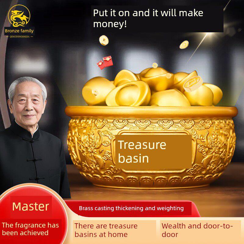 黄铜聚宝盆摆件招财进宝元宝金元宝聚宝盆装饰摆件客厅办公室摆件