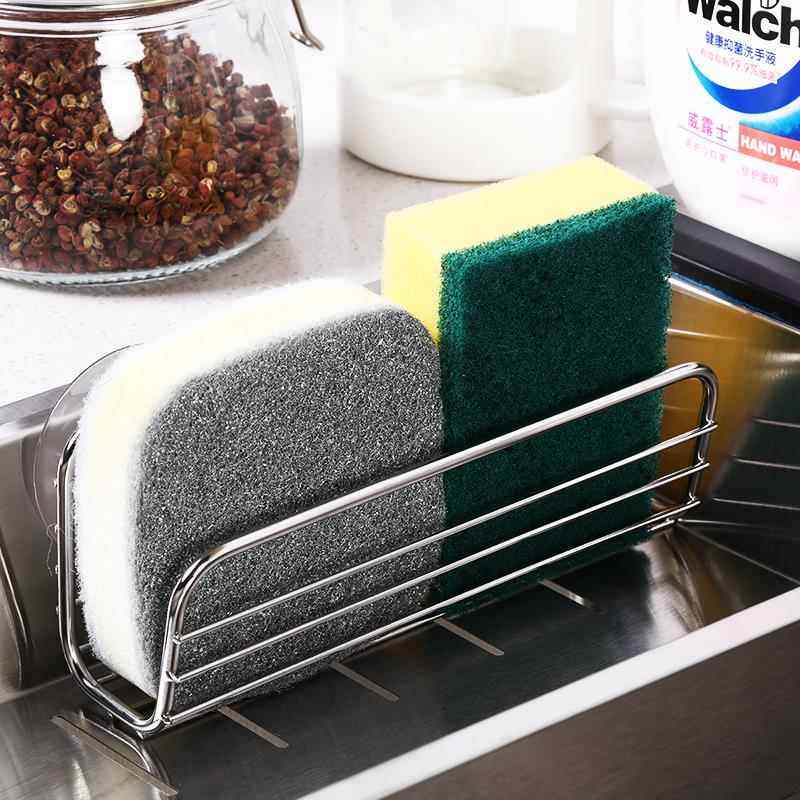 日本asvel厨房洗碗海绵百洁布沥水架不锈钢免打孔置物架抹布架