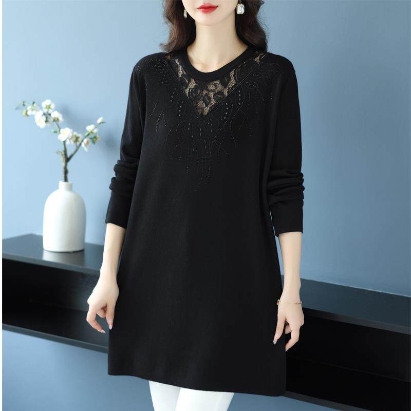 秋冬新款妈妈中长款针织衫女洋气宽松显瘦大码打底衫配大衣打底裙