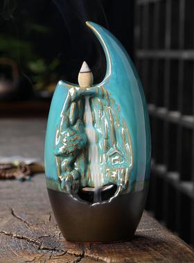 新款 陶瓷双面倒流香薰炉左右逢源瀑布观赏回流香炉家居摆件定制