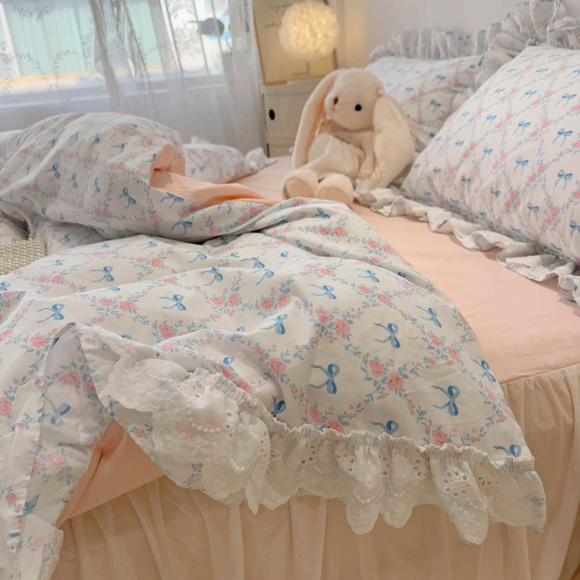 仙女款全棉荷叶边四件套公主风床裙纯棉被套1.5m1.8米亲肤床品