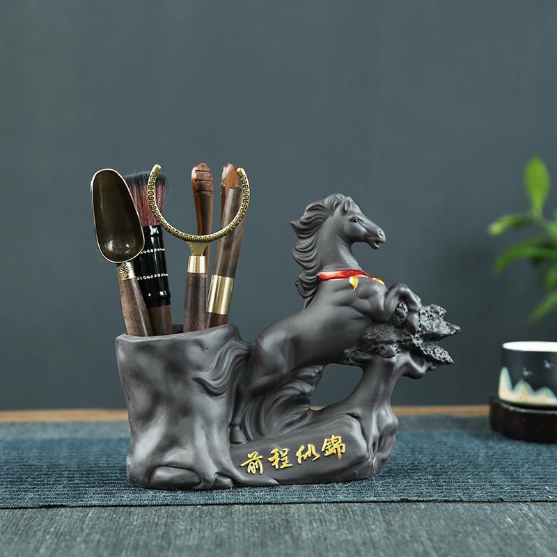 茶道六子君茶具配件檀木紫砂黑泥马KF-604道桶茶夹茶勺茶件针黑茶