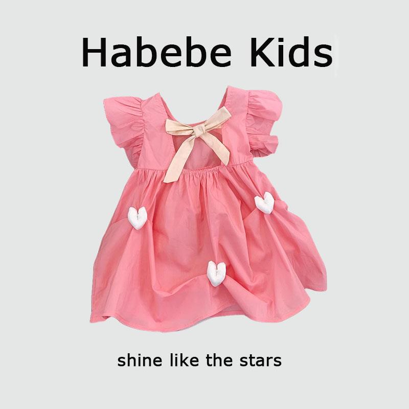 Habebe Kids 女宝宝蝴蝶结爱心连衣裙夏装韩版洋气夏季短袖公主裙