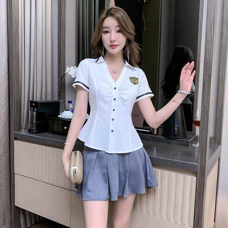 足疗足浴技师工作服女学院风衬衫高端气质酒店美容师摆裙工衣套裙