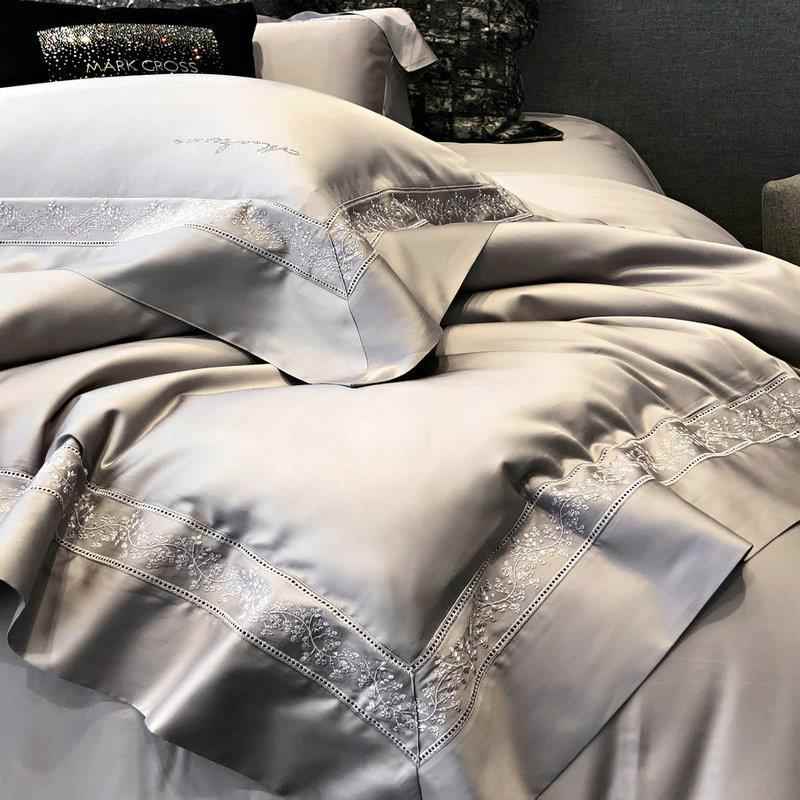 绣224新品秋意100支奶656丝天丝棉刺四件套镂空烫钻被套床上用式
