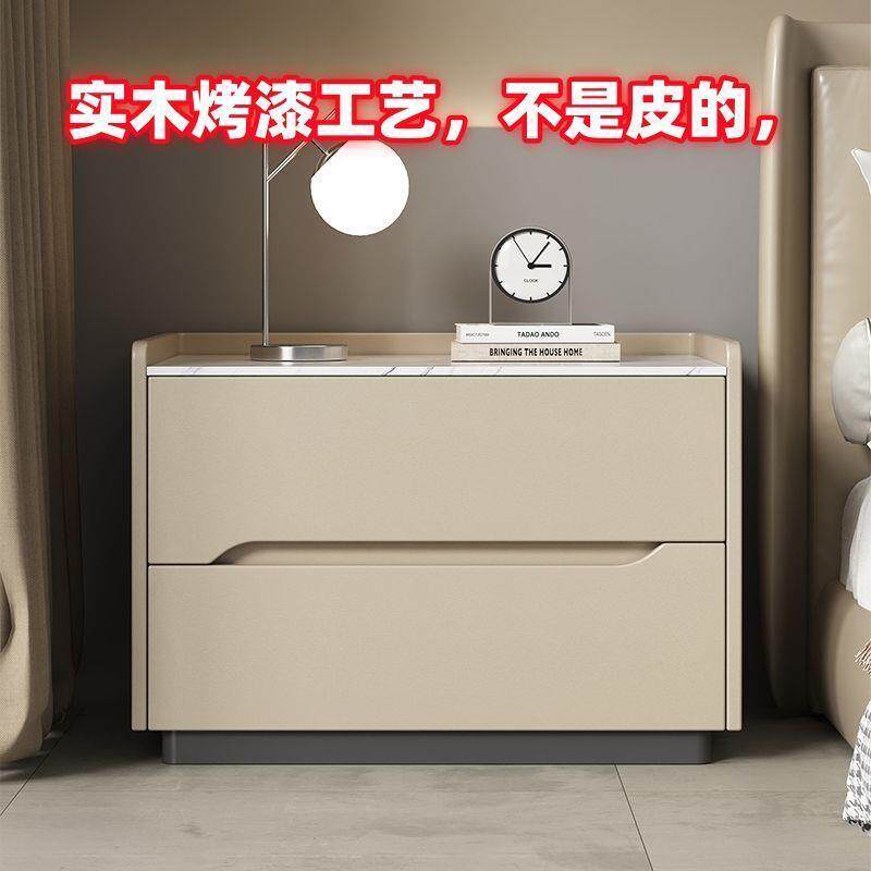 代简约烤漆床现柜收纳实木柜卧床边头柜岩板室储物10234076柜子