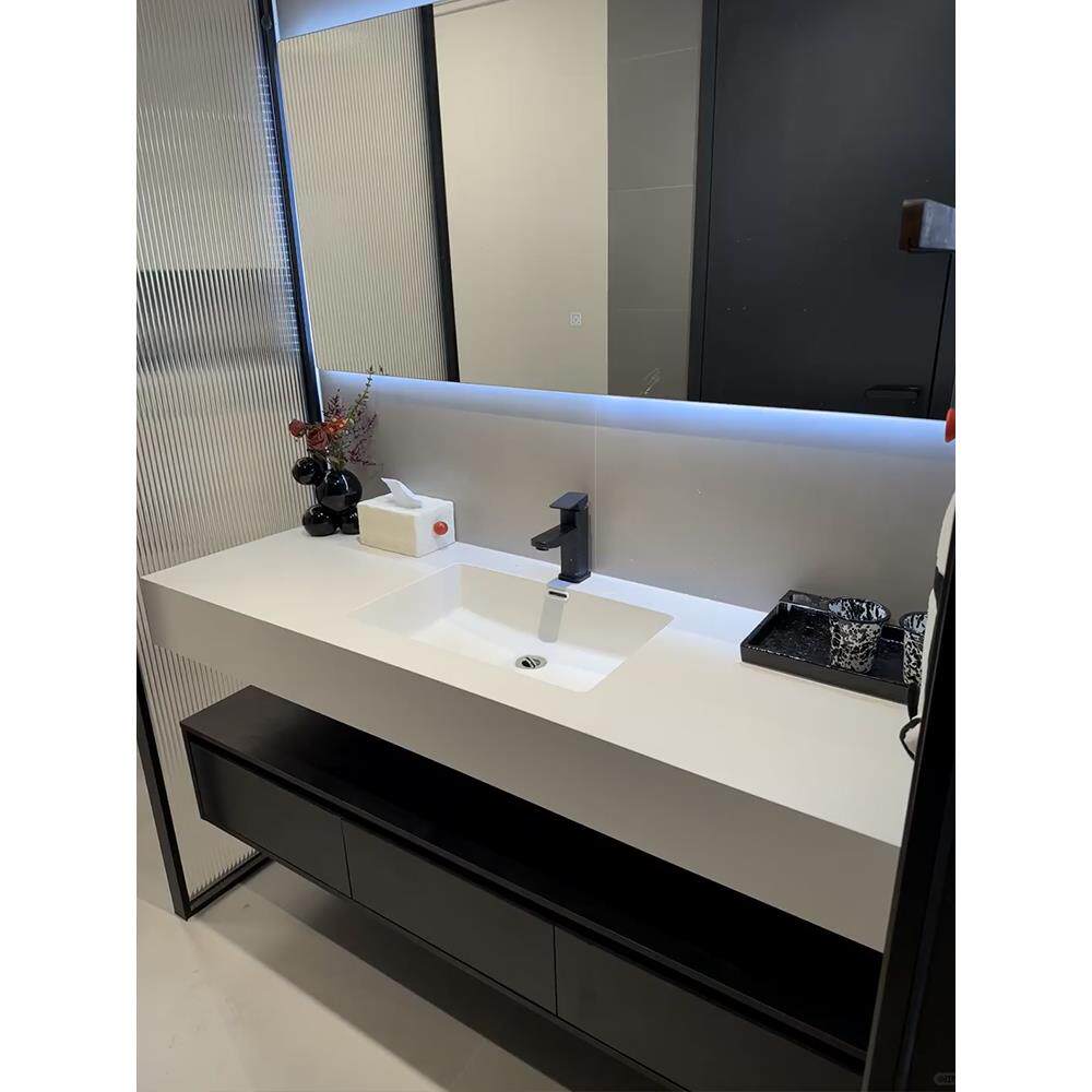 定制酒店风格板岩热弯无缝陶瓷集成盆浴室柜组合浴室水槽