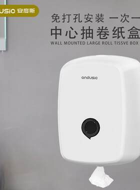 大卷纸中间抽纸巾盒壁挂式餐厅酒店厨房洗手间免打孔商用擦手纸盒