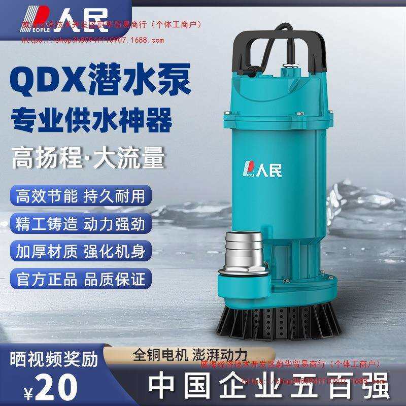 人民电器潜水泵220V清水泵大口径家用抽水泵大功率农用灌溉排污泵