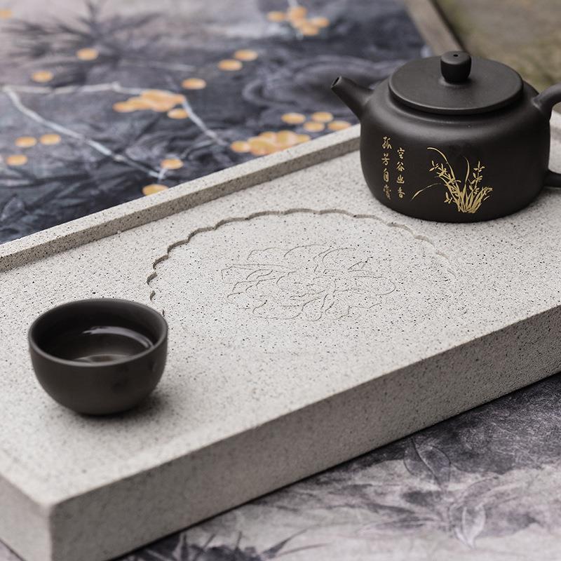 仿古陶瓷吸水茶盘速干家用小型干泡台吸水式长方形茶台新中式托盘