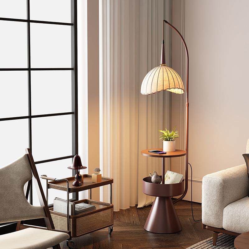 中古风落地灯氛围置物架客厅沙发旁装饰卧室床头一体台灯书房新款