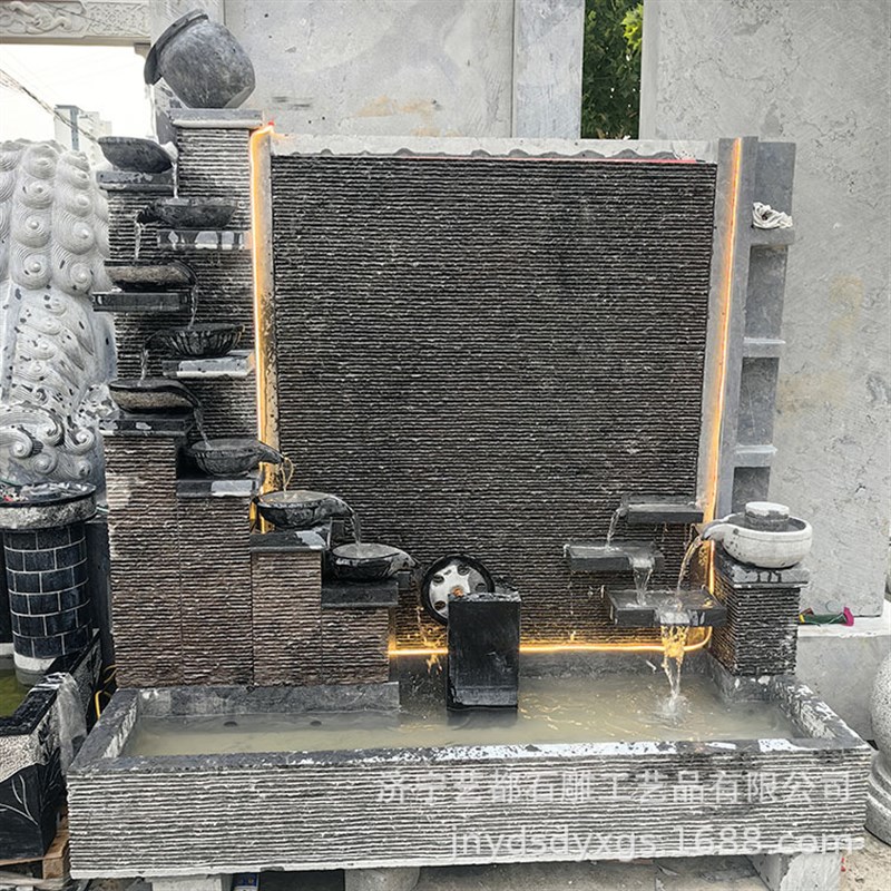 流水喷泉水幕墙鱼池摆件庭院青石浮雕石缸门海质量量大优惠