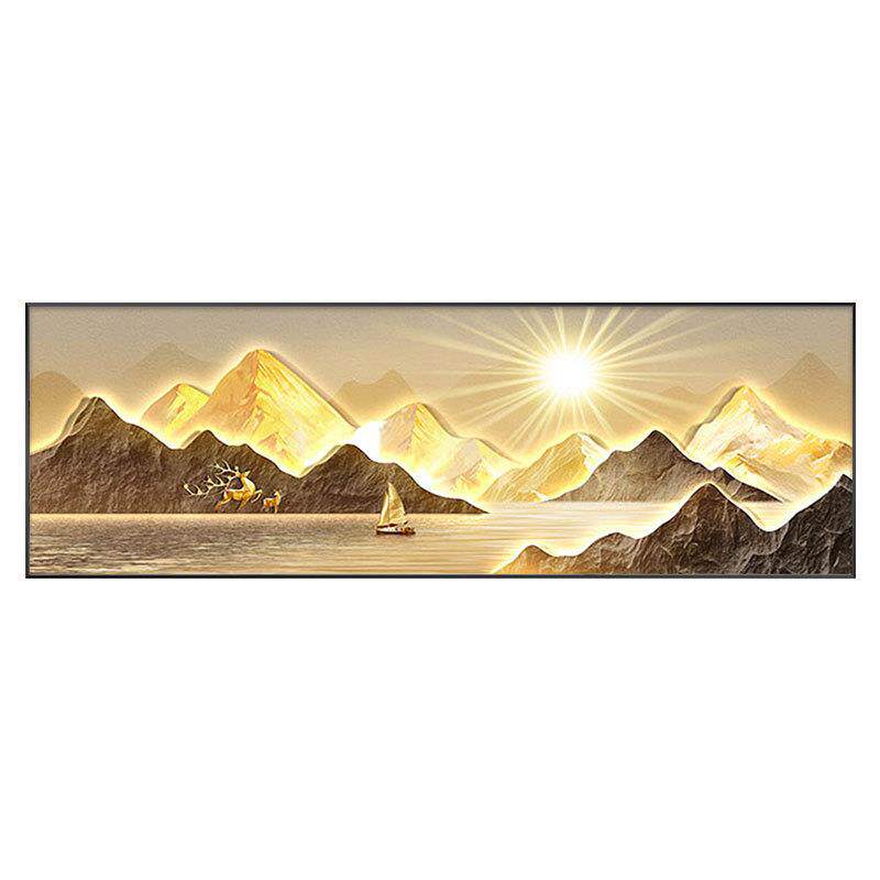 山水画装饰画客厅整幅沙发背景墙帆船挂画金山背有靠山新中式壁画