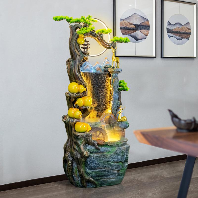 流水芦生财落根雕葫假山鱼缸摆件现代客餐造厅玄XW65关地景装饰加