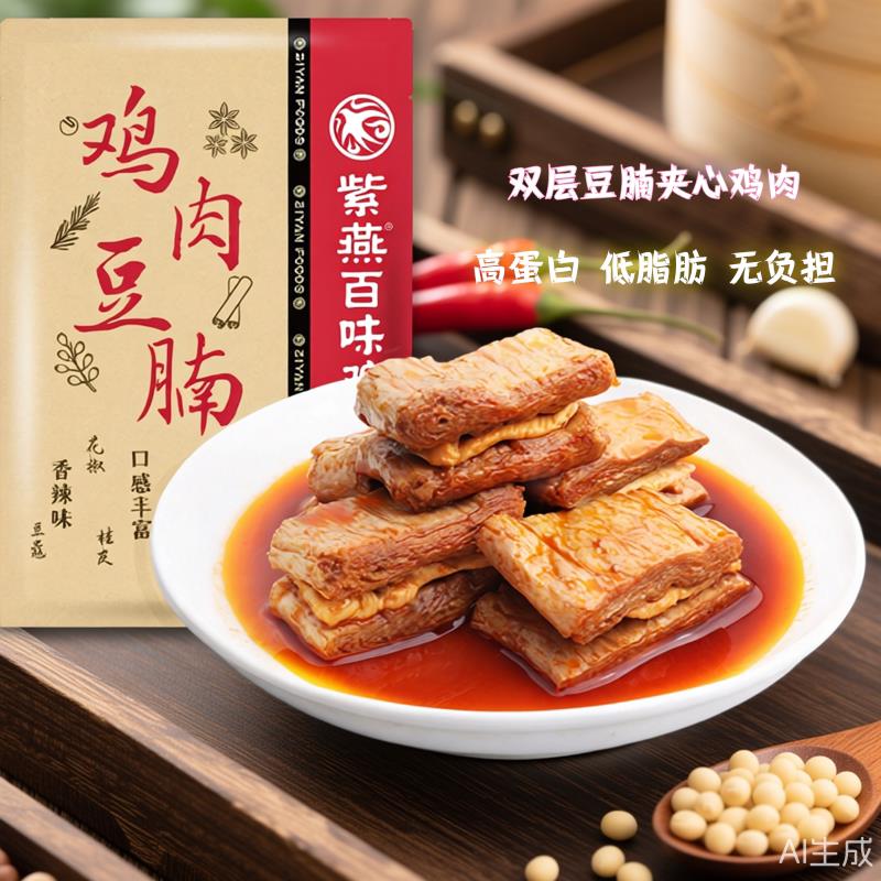 休闲解馋卤味零食紫燕百味鸡鸡肉豆腩60g香辣味即食休闲食品小