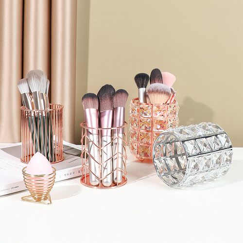 Desktop Pen Holder Iron Art Hollow-out Makeup Brush Crystal