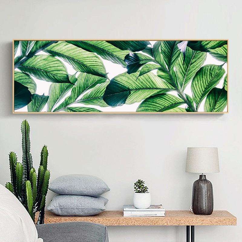 轻奢北欧绿植装饰画床头画卧室温馨挂画玄关壁画客厅横版现代简约