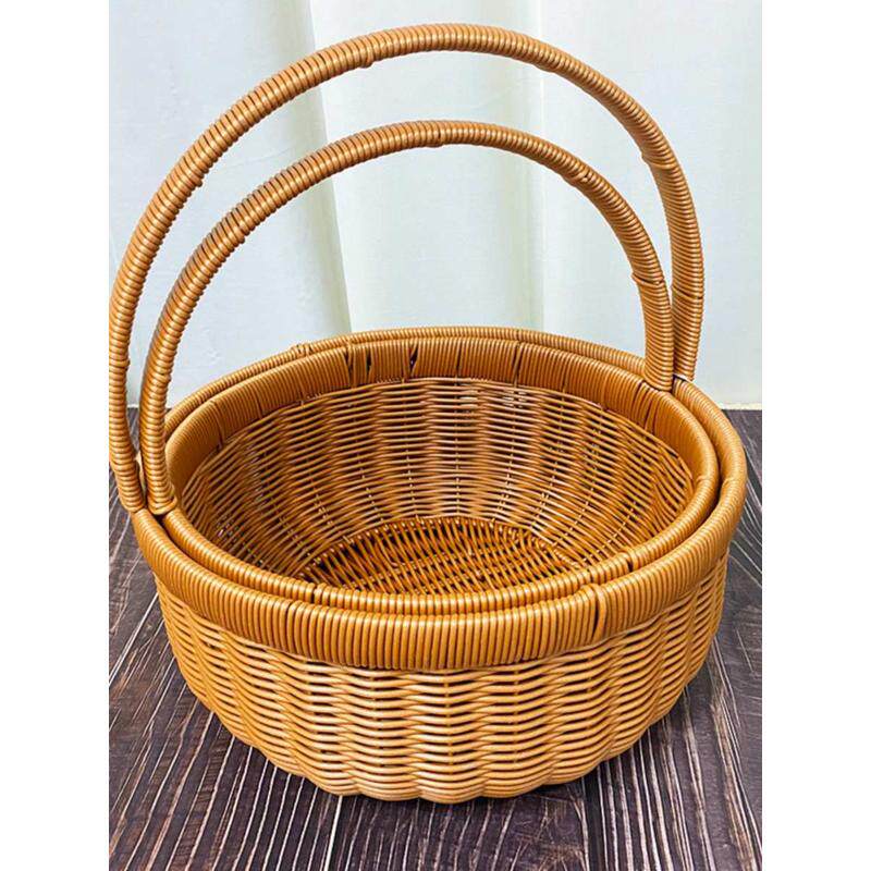 W134【两个套装】家用购物篮超市纯手工编织篮买菜圆形收纳手新品