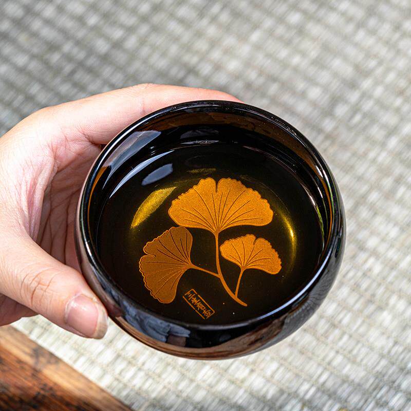 木叶盏建盏主人杯单杯女男士天目盏金叶子茶具茶杯陶瓷茶盏品茗杯