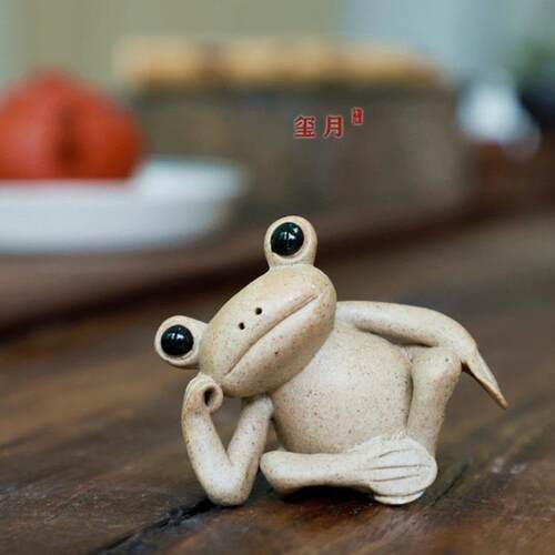手作粗陶瓷小禅蛙茶宠萌物青蛙小摆件茶席茶道配件创意生日礼品