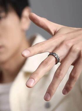 925 Sterling Silver Stone Grain Men Woman Adjustable Rings L