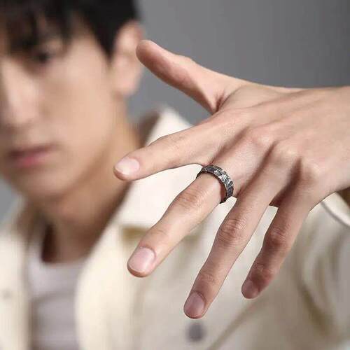 925 Sterling Silver Stone Grain Men Woman Adjustable Rings L