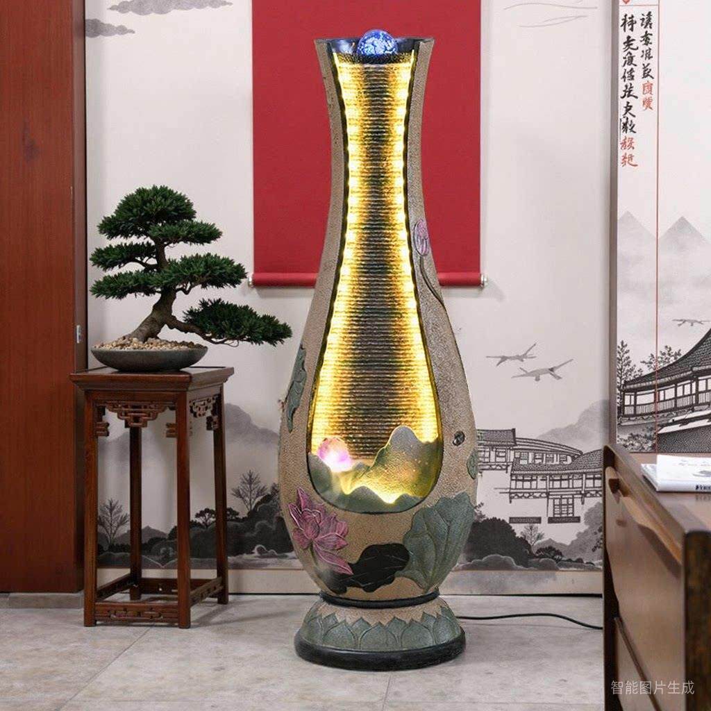 新中式落地招财流水摆件喷泉循环水系会所办公室茶室加湿造景装饰