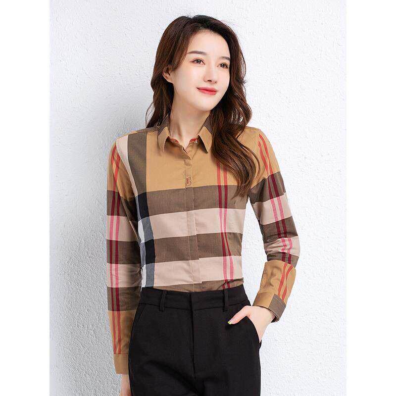 香港2026春秋时尚休闲格子衬衫女小个子显瘦百搭长袖外穿气质衬衣