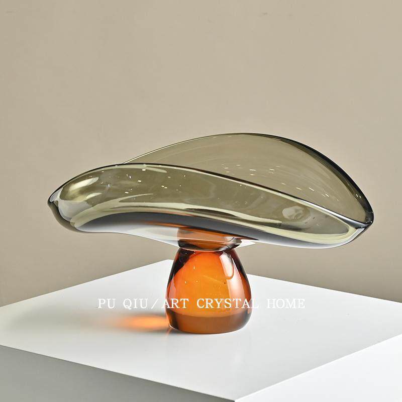色块玻璃高水果盘咖啡桌摆件高端简约糖果盘餐桌展示艺术水果盘