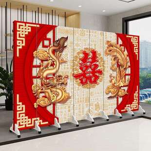 红色屏风中国红结婚拜堂背景布餐厅酒店房间结婚屏风折叠移动折屏