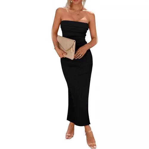 Women'S Summer Bodycon Maxi Tube Dress Strapless Side Slit