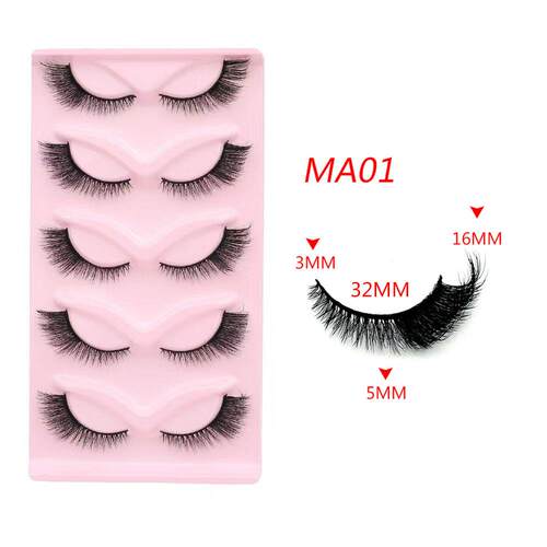 5 Pair Faux Mink Fox Lashes 3D Cat Eye False Eyelashes假睫毛