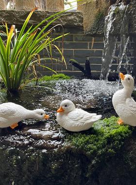 科尔鸭摆件树脂工艺品古法养鱼水缸造景装饰三只一套防水防晒户外