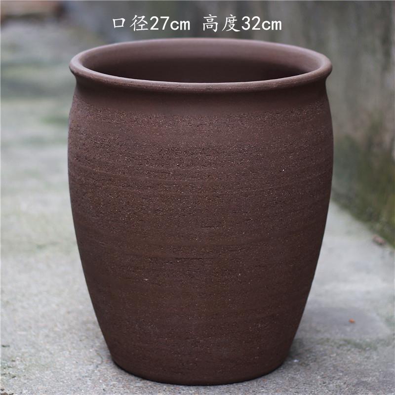 透气素烧粗陶罐高筒老桩绿植陶盆大口径多肉盆特大号月季陶瓷花盆
