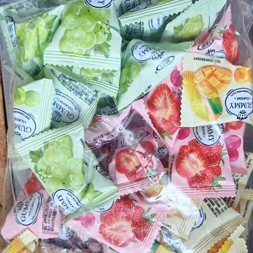 雅伯纯果葡萄芒果味水果汁软糖结婚喜糖果500g约50个散装零食包邮